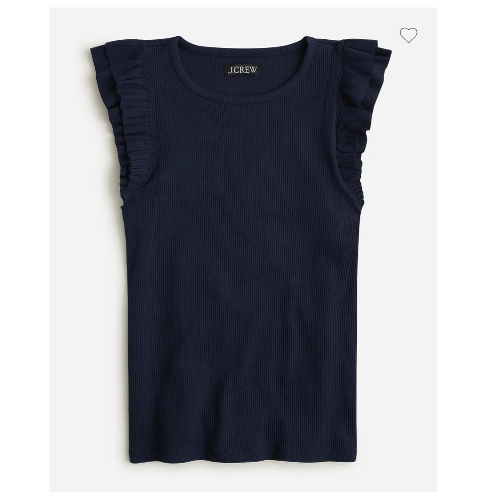 J.Crew Black Vintage Ribbed Ruffel Top Cotton Blend Size S